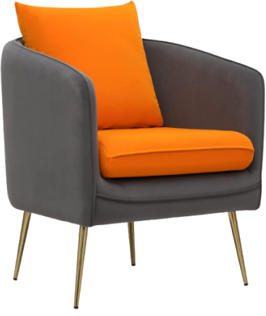 muebles diseño online sillon terciopelo gris naranja patas doradas